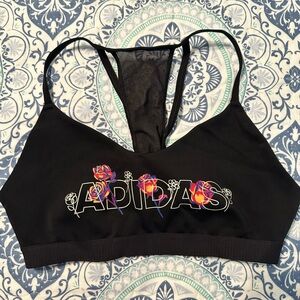 Adidas Black Sports Bra with Floral Accents